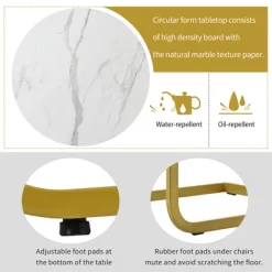 5 PCS Round Dining Table Set With Faux Marble Dining Table And Metal Legs, White-ModernLuxe 17 5 PCS Round Dining Table Set With Faux Marble Dining Table And Metal Legs, White-ModernLuxe -Home Style Deals Store GUEST 2616b7f8 f304 4c3f 9fe9 b4fd5d3dcc31