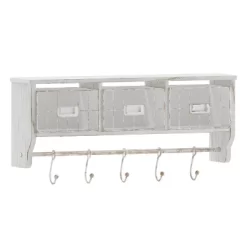 Emma And Oliver Rustic Country Wall Mounted Shelf With 5 Adjustable Sliding Hooks And Three Wire Storage Baskets -Home Style Deals Store GUEST 263323ad 84df 45ee ada0 5d1f94161ab5