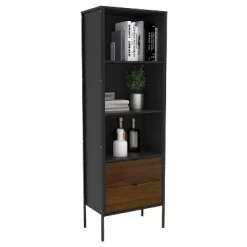 71" Mallorca Bookshelf Black/Dark Brown - Polifurniture -Home Style Deals Store GUEST 2667b4c4 8430 4b52 8c5d f02b1f5cc973