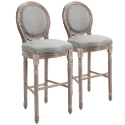 HOMCOM Vintage Bar Stools Set Of 2, Wood Barstools Accent Chairs With Soft Linen Cushions & Footrest, 29.5" Seat Height -Home Style Deals Store GUEST 2745f06e 038e 4c82 aab4 eefb29ac538a