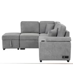 87.4" L Shape Sectional Sleeper Sofa Bed, 2 In 1 Pull Out Sofa Couch With Storage Ottoman, Cup Holder And USB Port-ModernLuxe -Home Style Deals Store GUEST 27ff2178 4c00 4d47 9014 ffa02a7112f5
