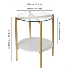 Mid-Century Brass Metal Round Side Table With White Lacquer Shelf - Henn&Hart -Home Style Deals Store GUEST 28e6d7d3 e260 4058 a11b 3dd5107852ac