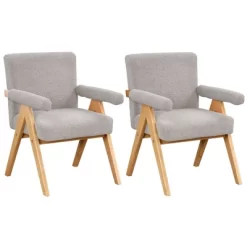 Set Of 2 Megan 21.6" Wider Armchair Boucle Upholstered Seat And Back With "V" Shape Solid Wood Legs Accent Chair With Arm Pads-The Pop Maison -Home Style Deals Store GUEST 292fbcbc acd0 490d 95d9 9fbf4dc591f7