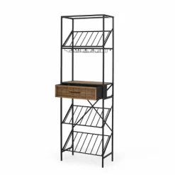 Boster Boho Industrial 21 Bottle Floor Wine Rack With Storage Natural/Black - Christopher Knight Home -Home Style Deals Store GUEST 2a6741be 901a 4862 8465 b2ad6ec26050