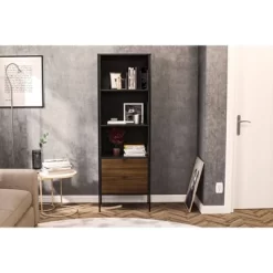 71" Mallorca Bookshelf Black/Dark Brown - Polifurniture -Home Style Deals Store GUEST 2bbc3222 31b1 490d bd2e be3c79153601
