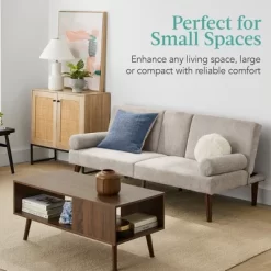 Best Choice Products Fabric Upholstered Convertible Futon W/ Rounded Armrests, Wooden Legs, 2 Cupholders -Home Style Deals Store GUEST 2bd950b3 6cec 4548 b2ac e4bd4197632e