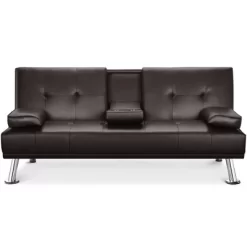 Yaheetech Convertible Faux Leather Sofa Bed Futon With Armrest -Home Style Deals Store GUEST 2caf6858 2118 4b47 a105 5c38e5bf3ea9