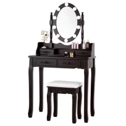 Tangkula Make-Up Vanity Table Dresser Set W/LED Light, Black Brown White -Home Style Deals Store GUEST 2d4794fc eee8 4247 b3eb 321febaf41ed