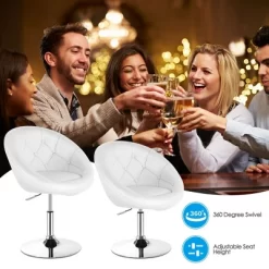 Costway 1PC Adjustable Modern Swivel Round Tufted Back Accent Chair PU Leather -Home Style Deals Store GUEST 2d63fdc9 b9e0 4220 aae2 5c20037b7be5