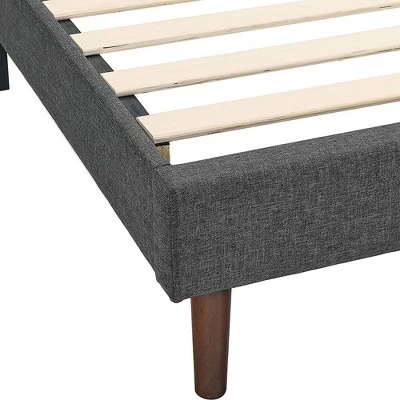 BIKAHOM Upholstered Platform Bed With Square Stitch Headboard, Dark Grey 3 BIKAHOM Upholstered Platform Bed With Square Stitch Headboard, Dark Grey - Image 3
