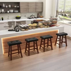 Costway Set Of 2 Upholstered Barstools 24''/29'' Backless Rubberwood Dining Chairs Black&Brown -Home Style Deals Store GUEST 2ef4621b 1f5c 4ece b1a0 da4e3f1652c6