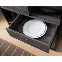 FC Design Two-Tone Buffet Table With Stemware Racks, 2 Drawers, 1 Cabinet, And 4 Wine Slots In Distressed Grey And Black Finish -Home Style Deals Store GUEST 2f68876d 7d07 43ac 970f 359d4cec6698