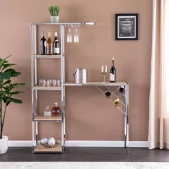 Befail Serving Table With Bar Storage Natural/Chrome - Aiden Lane -Home Style Deals Store GUEST 2f9e41e5 c99b 4fd0 938e 99edd24de013