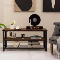 Costway 3-Tier TV Stand For 50-Inch Flat Screen TVs Entertainment Center Open Shelves Steel Frame TV Console Table Living Room Entryway Rustic Brown -Home Style Deals Store GUEST 2fdc09cf bf4d 40f2 836d 1ad277529b7a