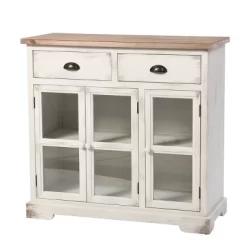 3 Door/2 Drawer Shabby Chic Window Pane Cabinet Antique White/Natural - StyleCraft