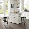 Julia Stainless Steel Top Kitchen Island With 2 Upholstered Saddle Counter Height Barstools White - Crosley