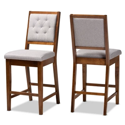 2pc Gideon Fabric Upholstered And Wood Counter Height Barstool Set - Baxton Studio 9 2pc Gideon Fabric Upholstered And Wood Counter Height Barstool Set - Baxton Studio - Image 9