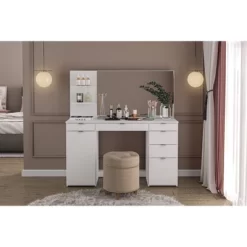 Amelia Vanity Table With Mirror White - Polifurniture -Home Style Deals Store GUEST 31206edb 870b 4c93 96d3 336c51051914