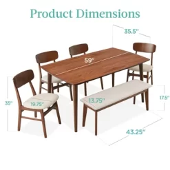 Best Choice Products 6-Piece Mid-Century Modern Dining Set, Upholstered Wooden Table & Chair Set W/ 4 Chairs, Bench -Home Style Deals Store GUEST 320cd4be 67c9 4fc4 a9aa c1d6c32cbe23
