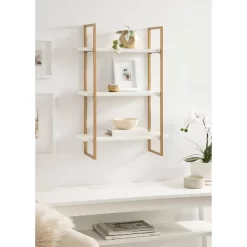 20" X 30" Leigh Wood And Metal Wall Shelf White/Gold - Kate & Laurel All Things Decor -Home Style Deals Store GUEST 328ef9b6 80fb 4766 95fb 5294bee785ff