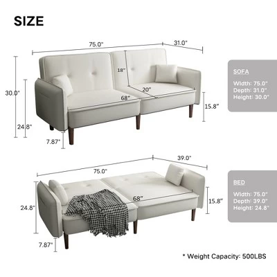 Convertible Futon Sofa Bed With Wooden Legs - ModernLuxe 3 Convertible Futon Sofa Bed With Wooden Legs - ModernLuxe - Image 3