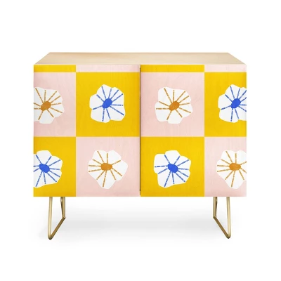 Maritza Lisa White Checkered Flowers Credenza - Deny Designs 4 Maritza Lisa White Checkered Flowers Credenza - Deny Designs - Image 4