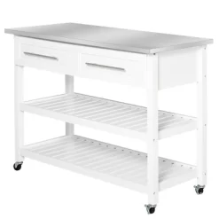 HOMCOM Kitchen Island With Stainless Steel Top, Traditional Kitchen Island With Storage, 2-Tier Open Shelves, Drawers, White -Home Style Deals Store GUEST 342360a0 647c 4b61 b1d6 a840e750716a