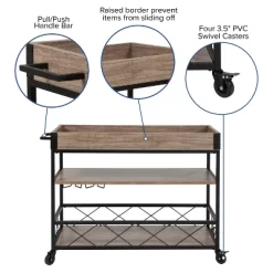 Merrick Lane Rolling Kitchen Serving And Bar Cart With Shelves And Wine Glass Holders In Distressed Light Oak Wood And Black Iron -Home Style Deals Store GUEST 362e01e5 2a6f 436d 9aab dc5d9589c0ab
