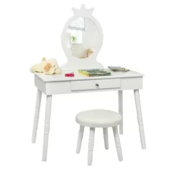 Costway Kids Vanity Makeup Table & Chair Set Make Up Stool Play Set For Children -Home Style Deals Store GUEST 36659d8c 4da3 4f57 88aa 0314429aff4c