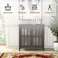 Costway Storage Buffet Cabinet Glass Door Sideboard Console Table Server Display Brown -Home Style Deals Store GUEST 38168f19 01cc 44f1 9389 bb52fe8d90fe