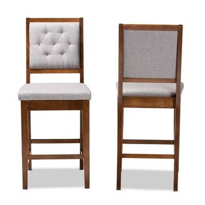 2pc Gideon Fabric Upholstered And Wood Counter Height Barstool Set - Baxton Studio 1 2pc Gideon Fabric Upholstered And Wood Counter Height Barstool Set - Baxton Studio
