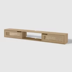 Modern Boho Floating TV Stand For TVs Up To 80" With Rattan Doors Coastal Oak - Saracina Home -Home Style Deals Store GUEST 3a100323 f49a 4189 ba7b ff83251adcba