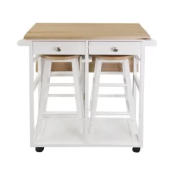 Square Hardwood Drop Leaf Table Top Breakfast Cart Natural/White - Flora Home