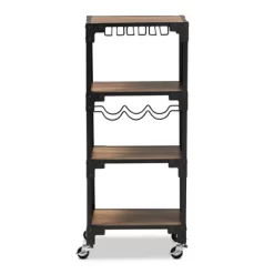 4 Tier Victor Wood And Metal Mobile Wine Cart Walnut/Black - Baxton Studio