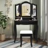Costway Vanity Makeup Dressing Table Set W/Stool 4 Drawer&Mirror Jewelry Wood Desk Black