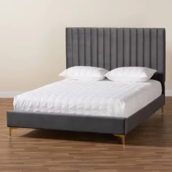 Serrano Velvet Fabric Upholstered And Metal Platform Bed - Baxton Studio -Home Style Deals Store GUEST 3bcf4e51 3ca0 4372 8191 521cfff4fb43