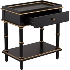 55 Downing Street Modern Luxe Wood Rectangular Accent Side End Table 15" X 24" With Drawer Shelf Black Gold For Living Room Home -Home Style Deals Store GUEST 3e462be0 ec6d 4967 8336 e6fccd3e144f