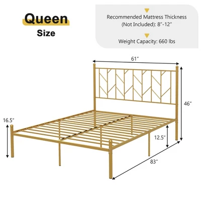 Costway Full/Queen/Twin Size Metal Platform Bed Frame Vintage Headboard Mattress Foundation Gold 2 Costway Full/Queen/Twin Size Metal Platform Bed Frame Vintage Headboard Mattress Foundation Gold - Image 2
