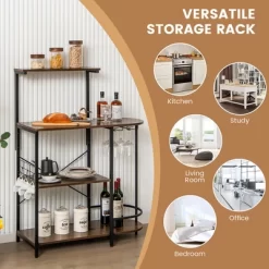 Costway Kitchen Bakers Rack Microwave Stand Coffee Bar W/ S-Hooks & Stemware Holder -Home Style Deals Store GUEST 3fbb20fb b735 4959 8532 930b81a90532