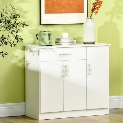 HOMCOM Modern Kitchen Sideboard, Buffet Table With Drawer, Double Door Cabinet And Adjustable Shelves For Living Room, Kitchen, Entryway, White 2 HOMCOM Modern Kitchen Sideboard, Buffet Table With Drawer, Double Door Cabinet And Adjustable Shelves For Living Room, Kitchen, Entryway, White - Image 2