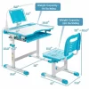 Costway Height Adjustable Kids Study Table And Chair Set W/Bookstand & Light Pink/Light Blue