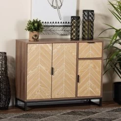 Josephine Two-Tone Wood And Metal 3 Door Sideboard Walnut Brown/White/Black - Baxton Studio -Home Style Deals Store GUEST 4034792b a585 45b8 8eff 69ce93b33fb4