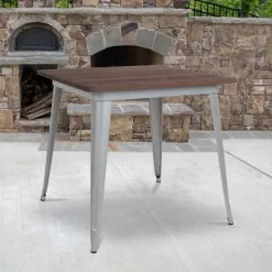 Emma And Oliver 31.5" Square Metal Indoor Table With Rustic Wood Top