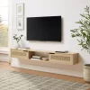 Modern Boho Floating TV Stand For TVs Up To 80" With Rattan Doors Coastal Oak - Saracina Home