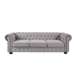 Chesterfield Linen Tufted Nailhead Upholstered Sofa With Wooden Legs - ModernLuxe -Home Style Deals Store GUEST 4277bd5a c437 42f5 97ca 6f957dd6006a
