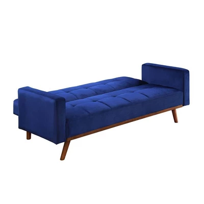 76" Tanitha Sofa Blue Velvet/Natural Finish - Acme Furniture 1 76" Tanitha Sofa Blue Velvet/Natural Finish - Acme Furniture