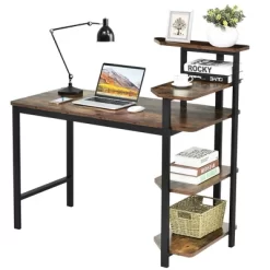 Costway Computer Desk Writing Study Table With Storage Shelves Home Office Rustic Brown -Home Style Deals Store GUEST 439c9104 fee6 440d a848 1c67f9d62c71