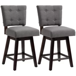 HOMCOM Swivel Bar Stools Set Of 2, Fabric Tufted Counter Height Bar Stools With Rubber Wood Legs And Footrest For Dining Room, Kitchen, Pub, Dark Gray -Home Style Deals Store GUEST 449053fa 1295 48c3 a89d 2df3c3bed51a