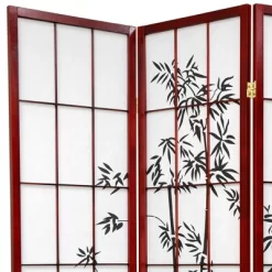 Oriental Furniture 6' Tall Lucky Bamboo Shoji Screen 6 Panels Rosewood