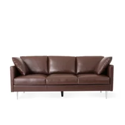 Brockbank Modern Faux Leather 3 Seater Sofa With Pillows - Christopher Knight Home -Home Style Deals Store GUEST 460244b0 449e 488f 92c5 40b6fc0ffb69